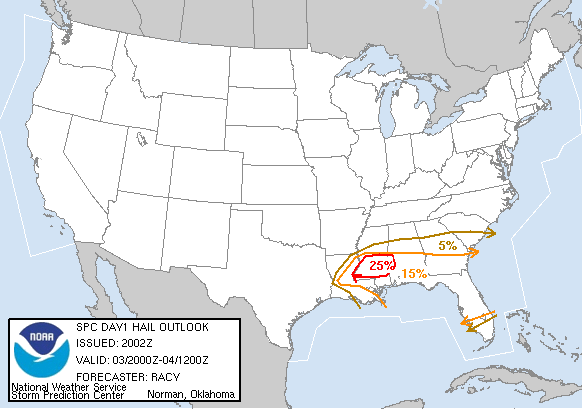 20060203 2000 UTC Day 1 Large Hail Probabilities Graphic