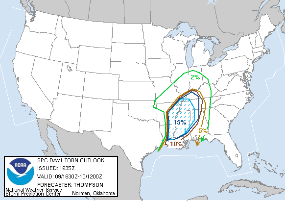 20060309 1630 UTC Day 1 Tornado Probabilities Graphic