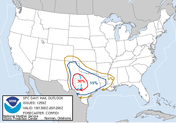 20060319 1300 UTC Day 1 Large Hail Probabilities Graphic