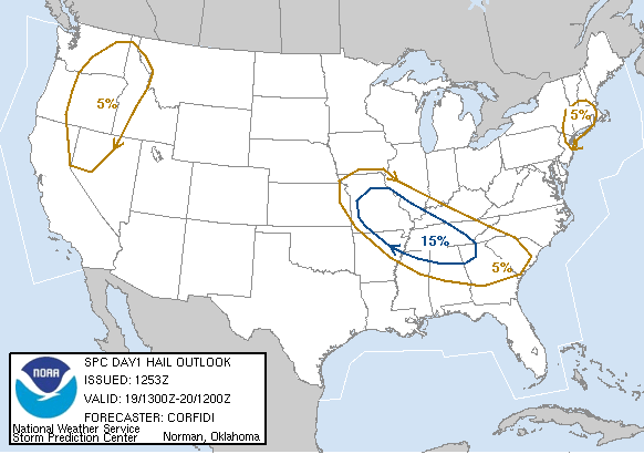 20060519 1300 UTC Day 1 Large Hail Probabilities Graphic