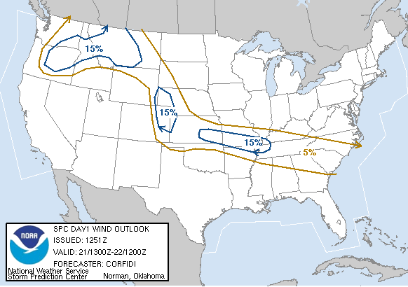 20060521 1300 UTC Day 1 Damaging Wind Probabilities Graphic