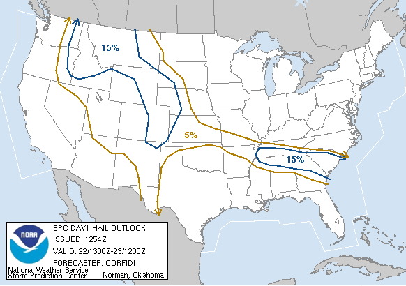 20060522 1300 UTC Day 1 Large Hail Probabilities Graphic