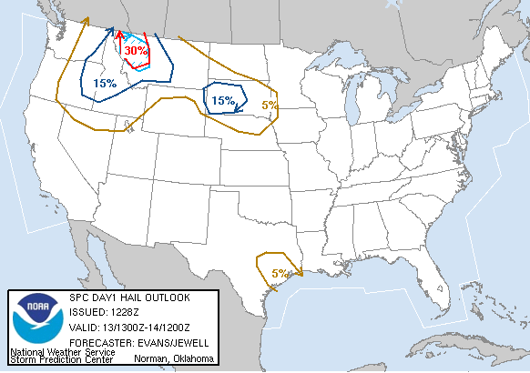 20060613 1300 UTC Day 1 Large Hail Probabilities Graphic