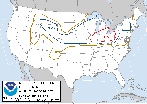 20060703 1200 UTC Day 1 Damaging Wind Probabilities Graphic