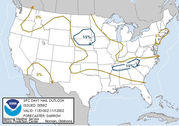 20060811 0100 UTC Day 1 Large Hail Probabilities Graphic