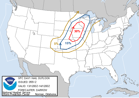 20060813 1200 UTC Day 1 Large Hail Probabilities Graphic