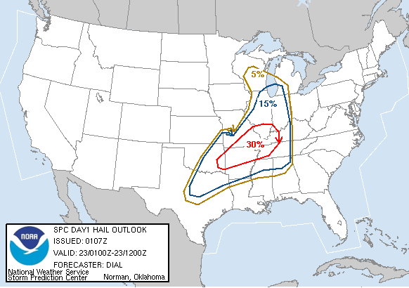 20060923 0100 UTC Day 1 Large Hail Probabilities Graphic