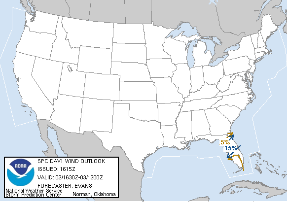 20070302 1630 UTC Day 1 Damaging Wind Probabilities Graphic