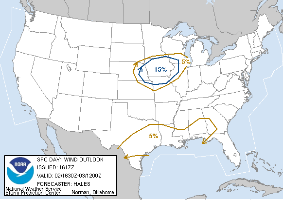 20070402 1630 UTC Day 1 Damaging Wind Probabilities Graphic