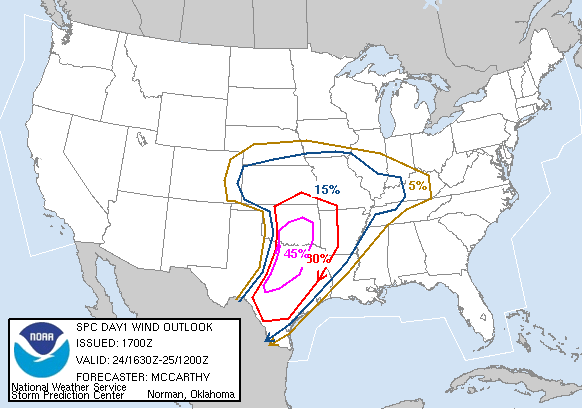 20070424 1630 UTC Day 1 Damaging Wind Probabilities Graphic