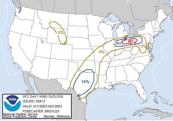 20070501 1200 UTC Day 1 Damaging Wind Probabilities Graphic