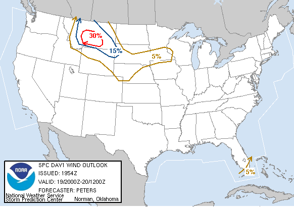 20070519 2000 UTC Day 1 Damaging Wind Probabilities Graphic