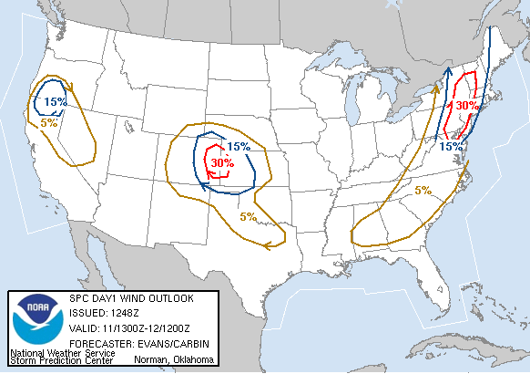 20070711 1300 UTC Day 1 Damaging Wind Probabilities Graphic