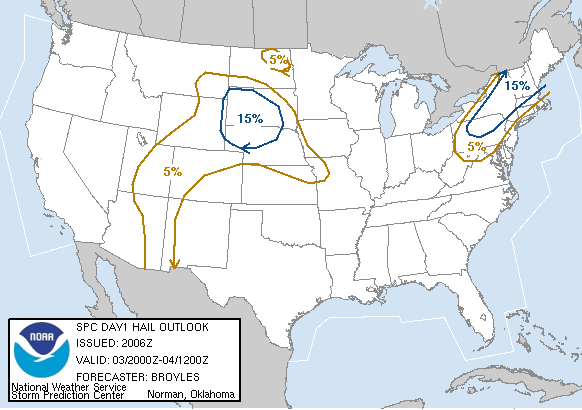 20070803 2000 UTC Day 1 Large Hail Probabilities Graphic