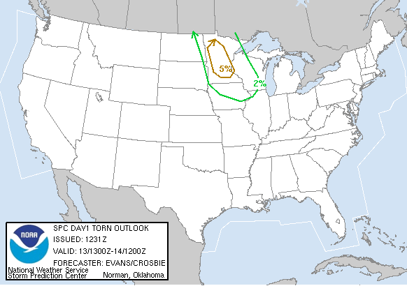 20070813 1300 UTC Day 1 Tornado Probabilities Graphic