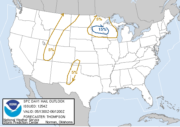 20071005 1300 UTC Day 1 Large Hail Probabilities Graphic