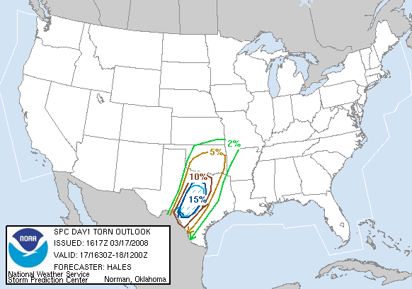 20080317 1630 UTC Day 1 Tornado Probabilities Graphic