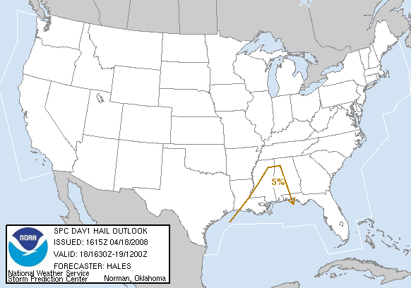 20080418 1630 UTC Day 1 Large Hail Probabilities Graphic