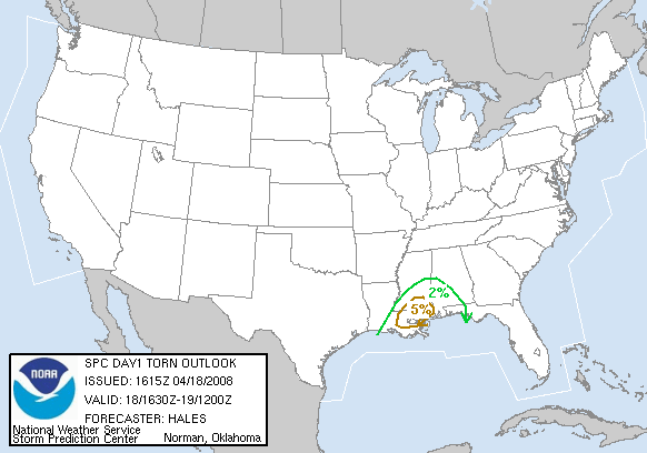 20080418 1630 UTC Day 1 Tornado Probabilities Graphic