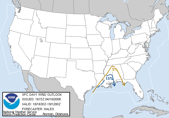 20080418 1630 UTC Day 1 Damaging Wind Probabilities Graphic