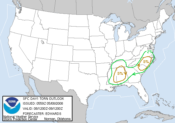 20080508 1200 UTC Day 1 Tornado Probabilities Graphic