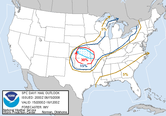 20080615 2000 UTC Day 1 Large Hail Probabilities Graphic