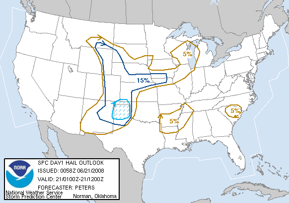 20080621 0100 UTC Day 1 Large Hail Probabilities Graphic