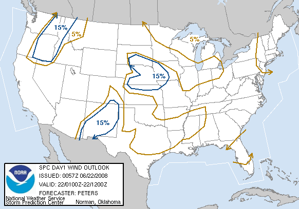 20080622 0100 UTC Day 1 Damaging Wind Probabilities Graphic