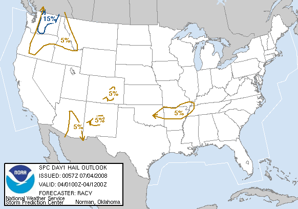 20080704 0100 UTC Day 1 Large Hail Probabilities Graphic