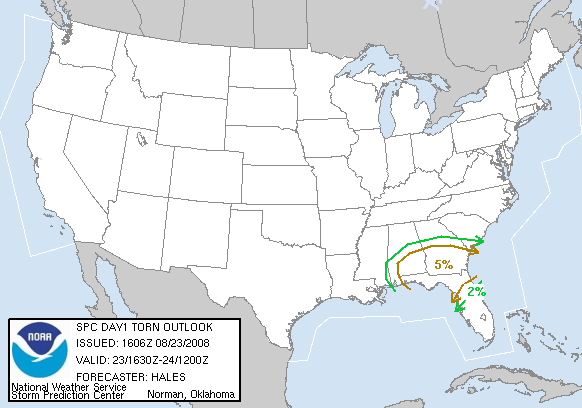 20080823 1630 UTC Day 1 Tornado Probabilities Graphic