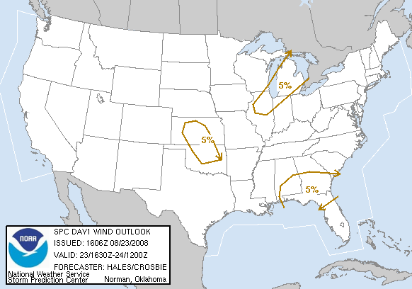 20080823 1630 UTC Day 1 Damaging Wind Probabilities Graphic