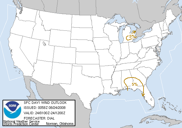 20080824 0100 UTC Day 1 Damaging Wind Probabilities Graphic