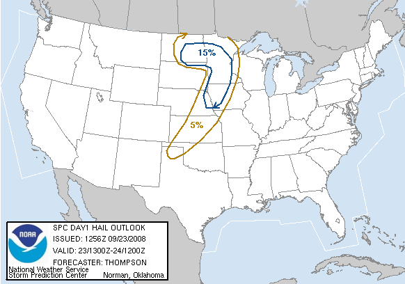 20080923 1300 UTC Day 1 Large Hail Probabilities Graphic