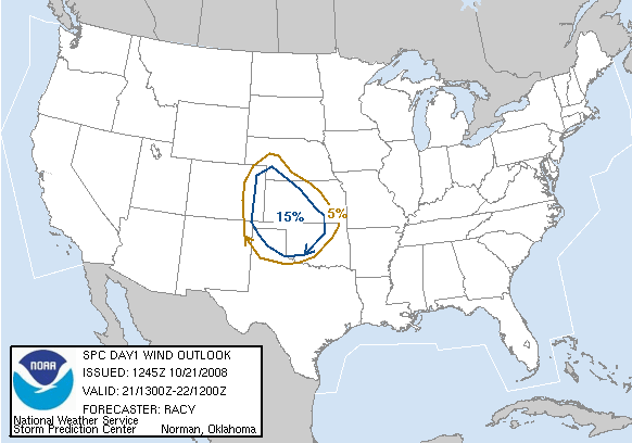 20081021 1300 UTC Day 1 Damaging Wind Probabilities Graphic