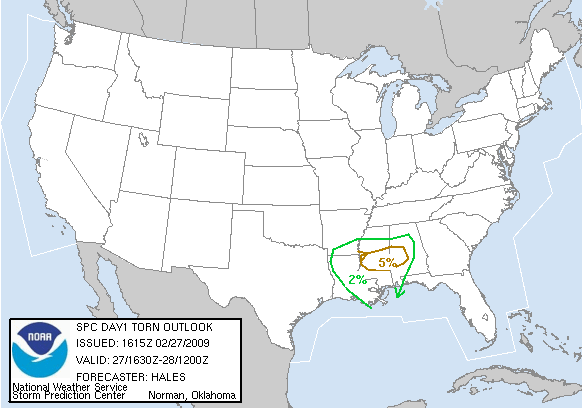 20090227 1630 UTC Day 1 Tornado Probabilities Graphic