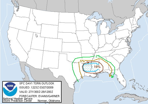 20090327 1300 UTC Day 1 Tornado Probabilities Graphic