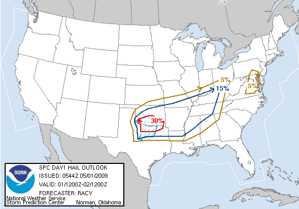 20090501 1200 UTC Day 1 Large Hail Probabilities Graphic