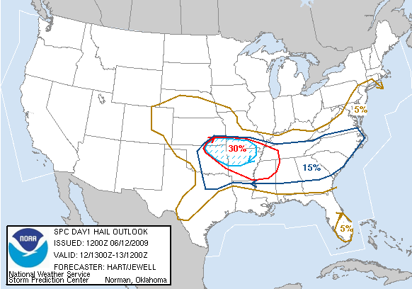 20090612 1300 UTC Day 1 Large Hail Probabilities Graphic