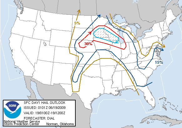 20090619 0100 UTC Day 1 Large Hail Probabilities Graphic