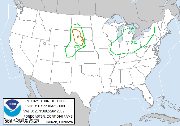 20090625 1300 UTC Day 1 Tornado Probabilities Graphic