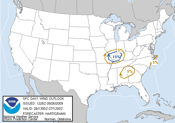 20090926 1300 UTC Day 1 Damaging Wind Probabilities Graphic