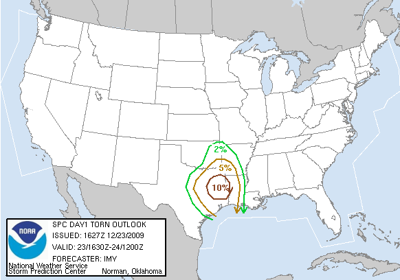 20091223 1630 UTC Day 1 Tornado Probabilities Graphic