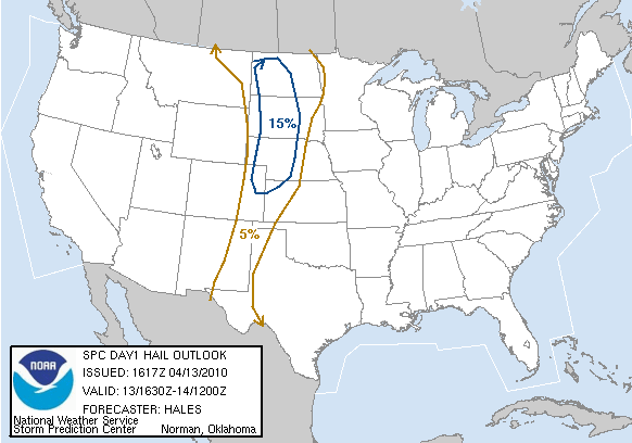 20100413 1630 UTC Day 1 Large Hail Probabilities Graphic