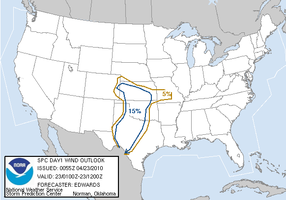 20100423 0100 UTC Day 1 Damaging Wind Probabilities Graphic