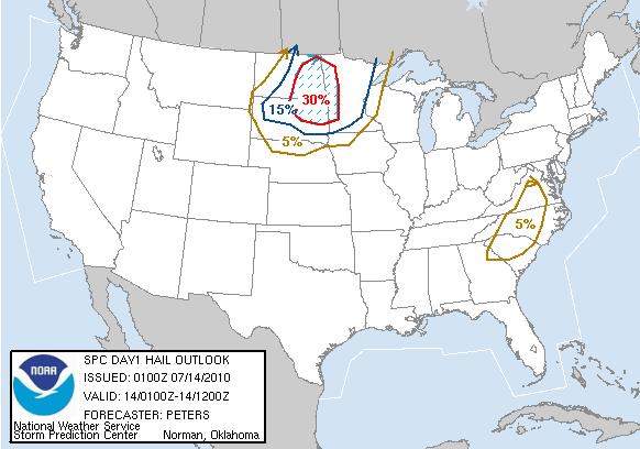 20100714 0100 UTC Day 1 Large Hail Probabilities Graphic