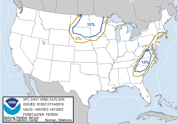 20100714 0100 UTC Day 1 Damaging Wind Probabilities Graphic