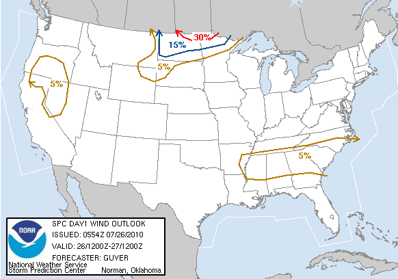 20100726 1200 UTC Day 1 Damaging Wind Probabilities Graphic