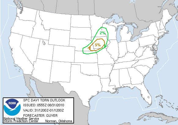 20100831 1200 UTC Day 1 Tornado Probabilities Graphic