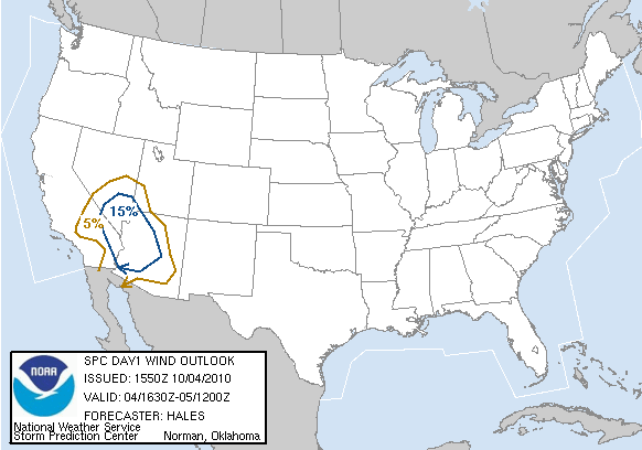 20101004 1630 UTC Day 1 Damaging Wind Probabilities Graphic