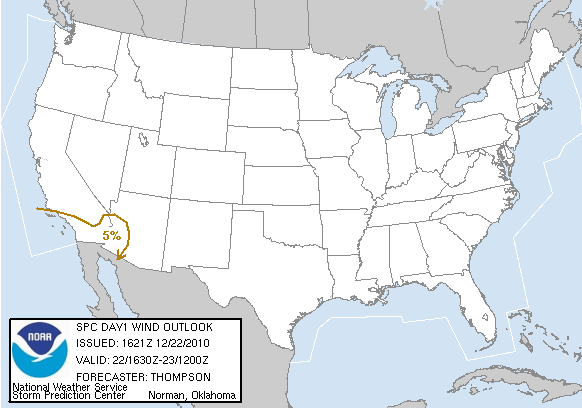 20101222 1630 UTC Day 1 Damaging Wind Probabilities Graphic